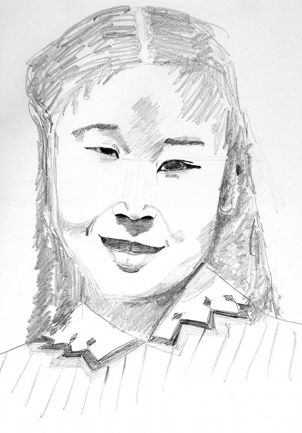 pencil sketch of Joyce Yuki Nakamura
